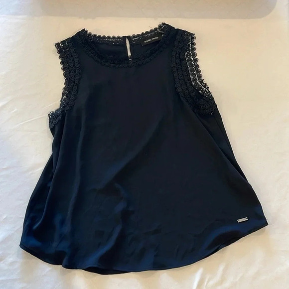 Ivanka Trump Women's Georgette Lace Trim Sleeveless Blouse small black EUC - Picture 2 of 5
